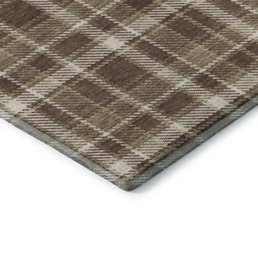Chocolate And Ivory Plaid Washable Area Rug With UV Protection Photo 6