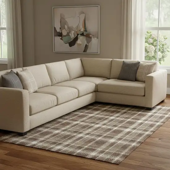 Chocolate And Ivory Plaid Washable Area Rug With UV Protection Photo 1