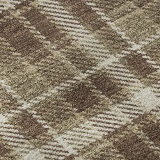 Chocolate And Ivory Plaid Washable Area Rug With UV Protection Photo 8