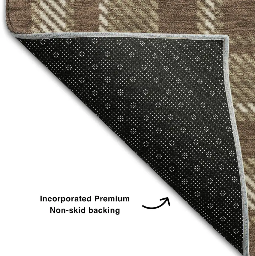 Chocolate And Ivory Plaid Washable Area Rug With UV Protection Photo 5
