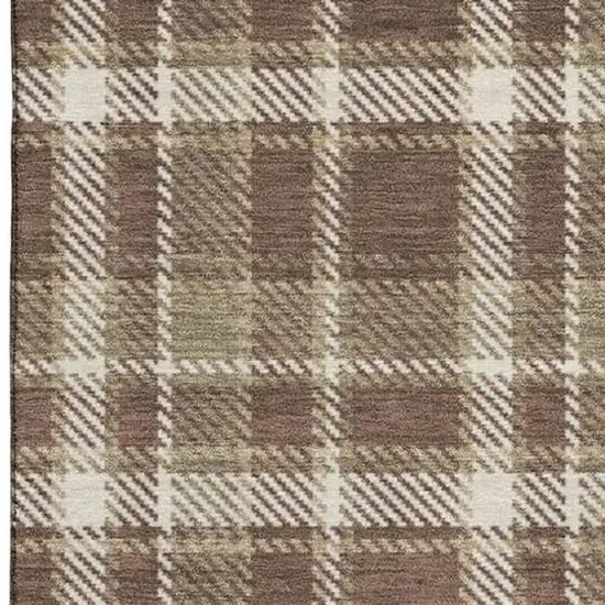 Chocolate And Ivory Plaid Washable Area Rug With UV Protection Photo 3