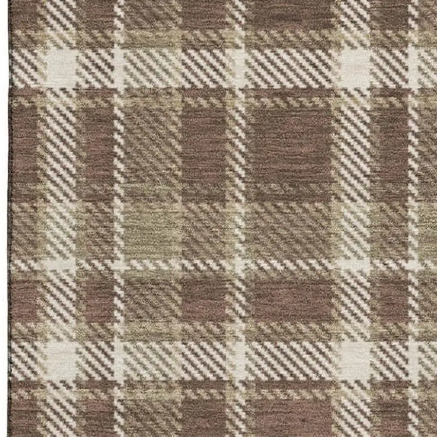 Chocolate And Ivory Plaid Washable Area Rug With UV Protection Photo 3