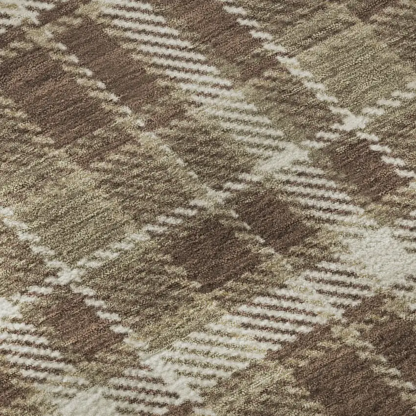 Chocolate And Ivory Plaid Washable Area Rug With UV Protection Photo 9