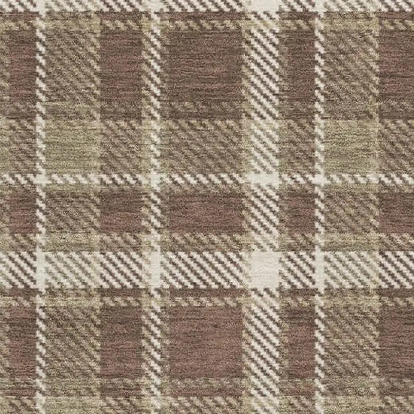 Chocolate And Ivory Plaid Washable Area Rug With UV Protection Photo 3