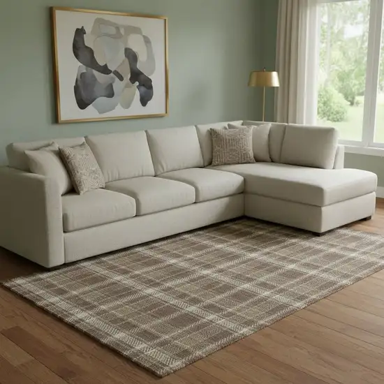 Chocolate And Ivory Plaid Washable Area Rug With UV Protection Photo 1