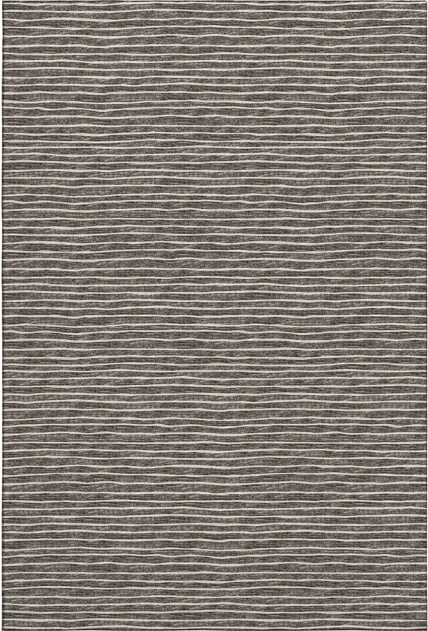 Chocolate And Ivory Striped Washable Area Rug With UV Protection Photo 2