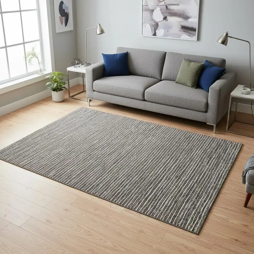 Chocolate And Ivory Striped Washable Area Rug With UV Protection Photo 1