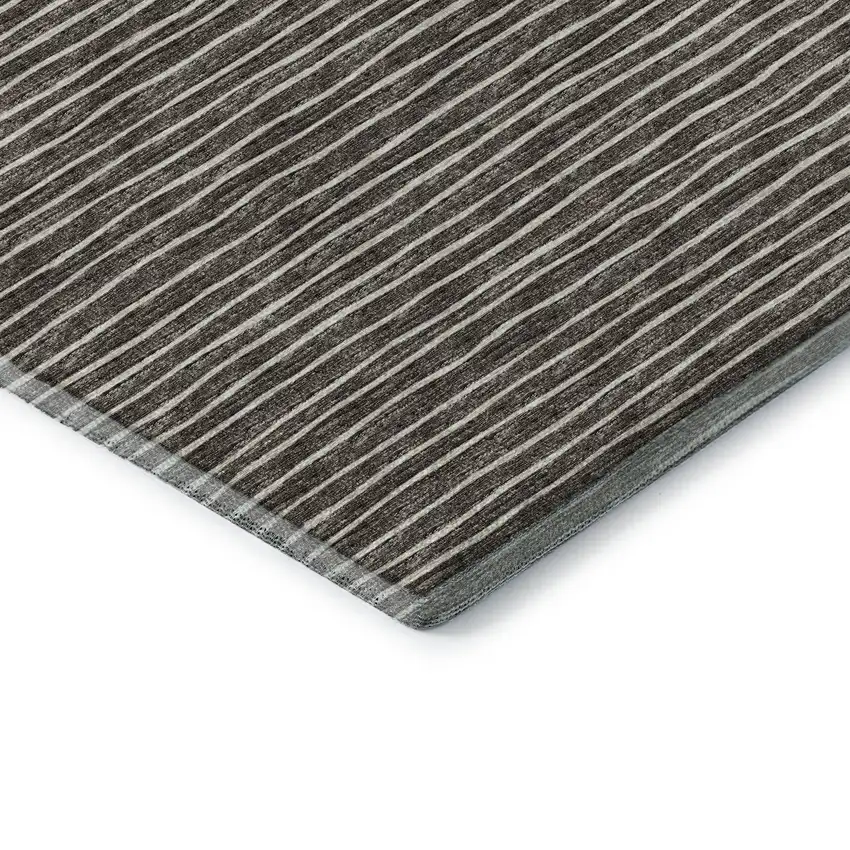 Chocolate And Ivory Striped Washable Area Rug With UV Protection Photo 7