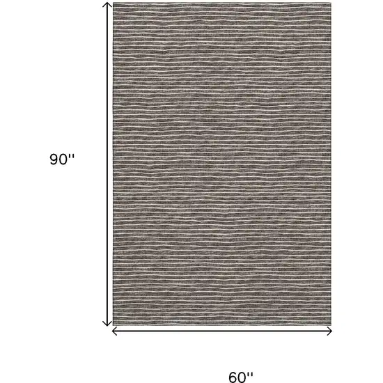 Chocolate And Ivory Striped Washable Area Rug With UV Protection Photo 3