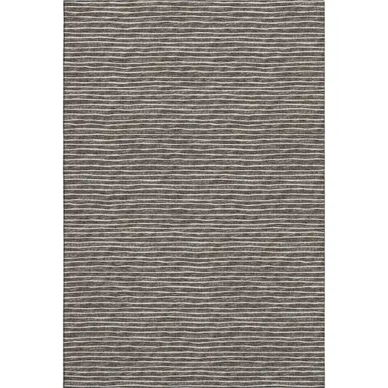 Chocolate And Ivory Striped Washable Area Rug With UV Protection Photo 2