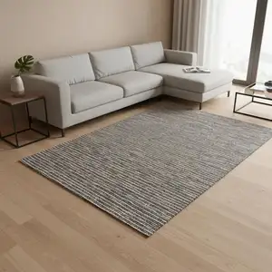 Photo of Chocolate And Ivory Striped Washable Area Rug With UV Protection