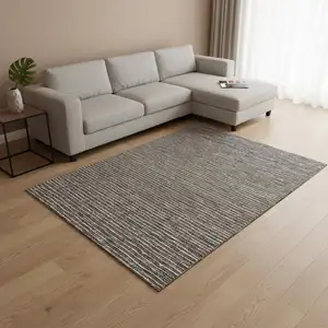 Photo of Chocolate And Ivory Striped Washable Area Rug With UV Protection