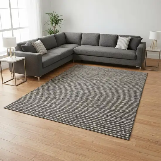 Chocolate And Ivory Striped Washable Area Rug With UV Protection Photo 1