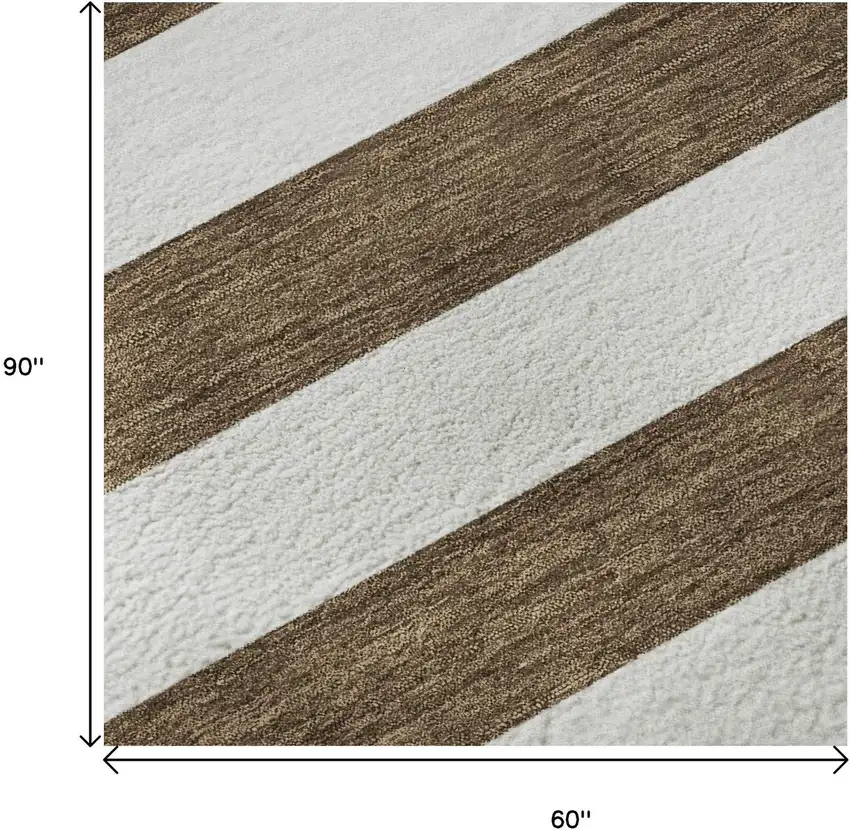 Chocolate And Ivory Striped Washable Area Rug With UV Protection Photo 9