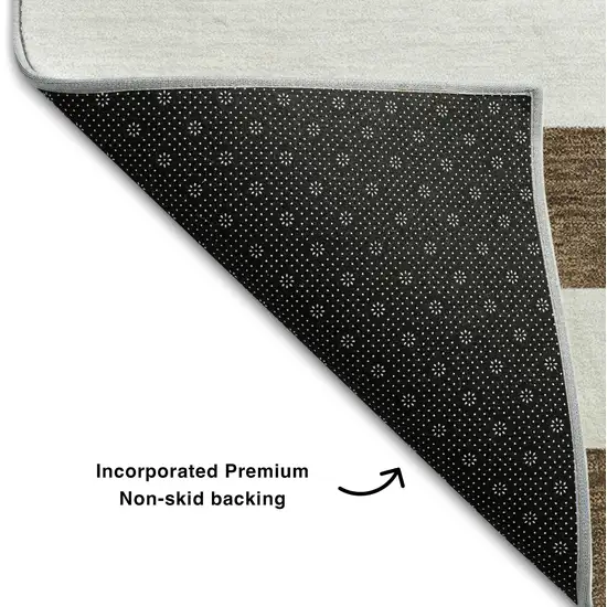 Chocolate And Ivory Striped Washable Area Rug With UV Protection Photo 6