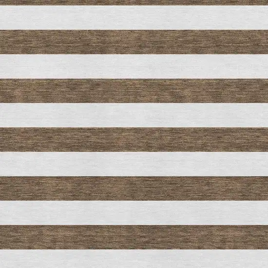 Chocolate And Ivory Striped Washable Area Rug With UV Protection Photo 4