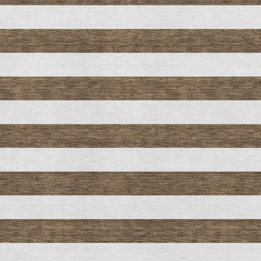 Chocolate And Ivory Striped Washable Area Rug With UV Protection Photo 4