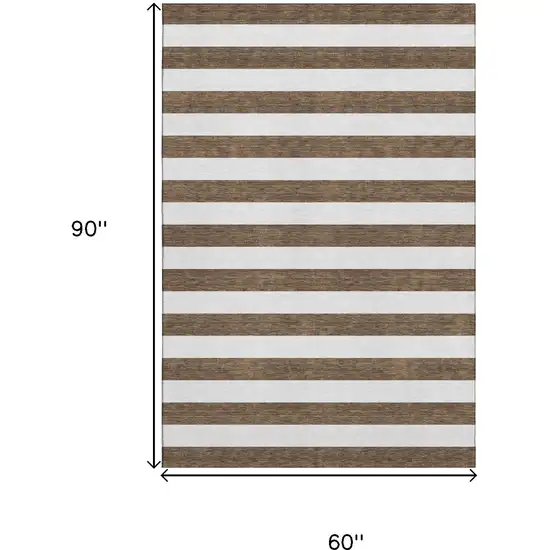 Chocolate And Ivory Striped Washable Area Rug With UV Protection Photo 3