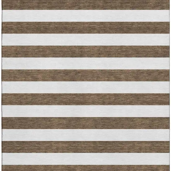 Chocolate And Ivory Striped Washable Area Rug With UV Protection Photo 5