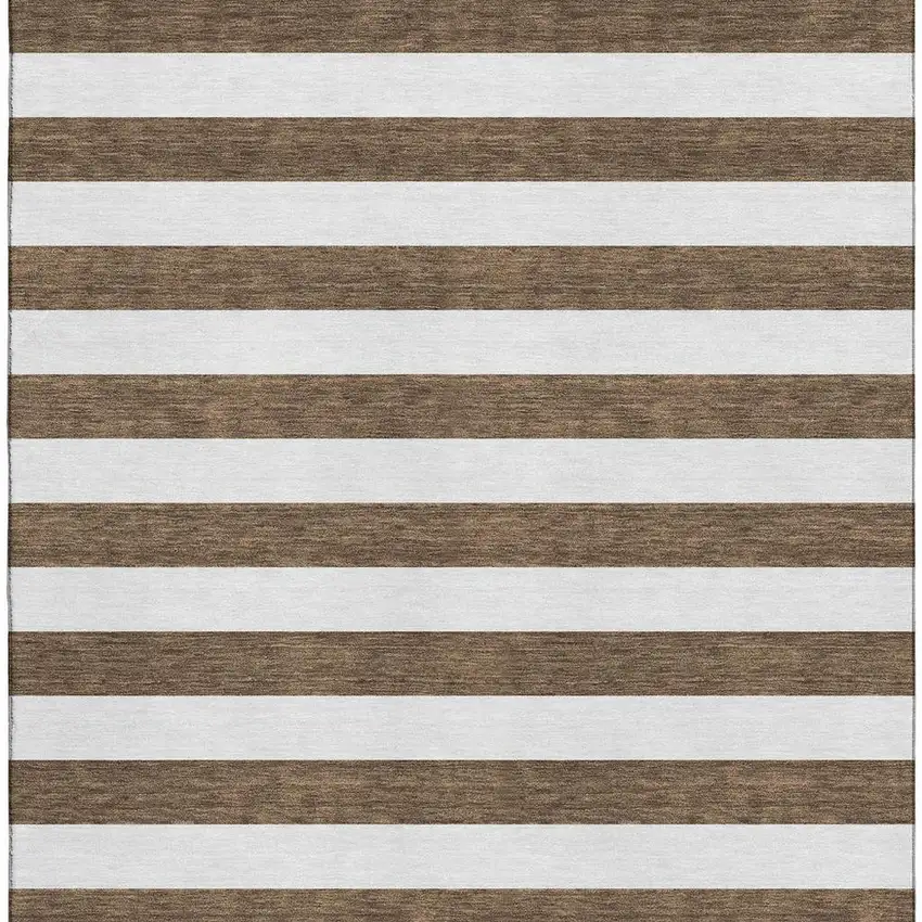 Chocolate And Ivory Striped Washable Area Rug With UV Protection Photo 5