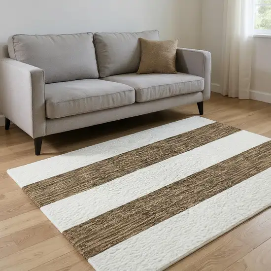 Chocolate And Ivory Striped Washable Area Rug With UV Protection Photo 2