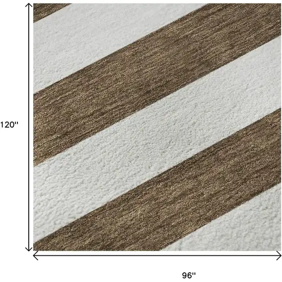 Chocolate And Ivory Striped Washable Area Rug With UV Protection Photo 9
