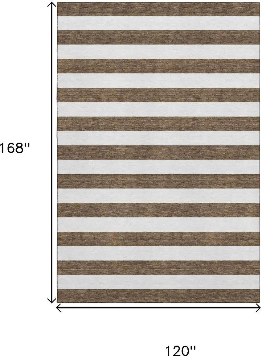 Chocolate And Ivory Striped Washable Area Rug With UV Protection Photo 3
