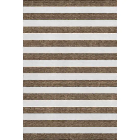 Chocolate And Ivory Striped Washable Area Rug With UV Protection Photo 5