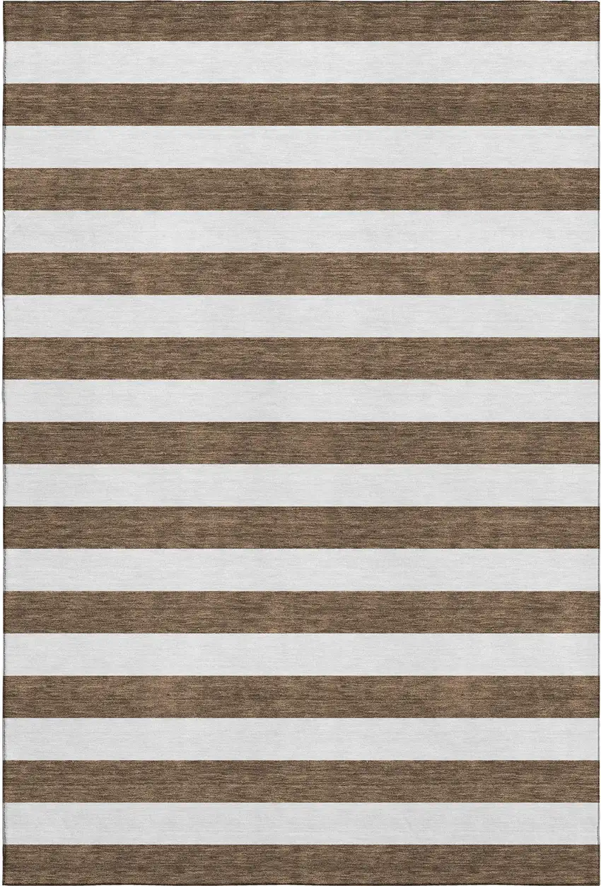 Chocolate And Ivory Striped Washable Area Rug With UV Protection Photo 5