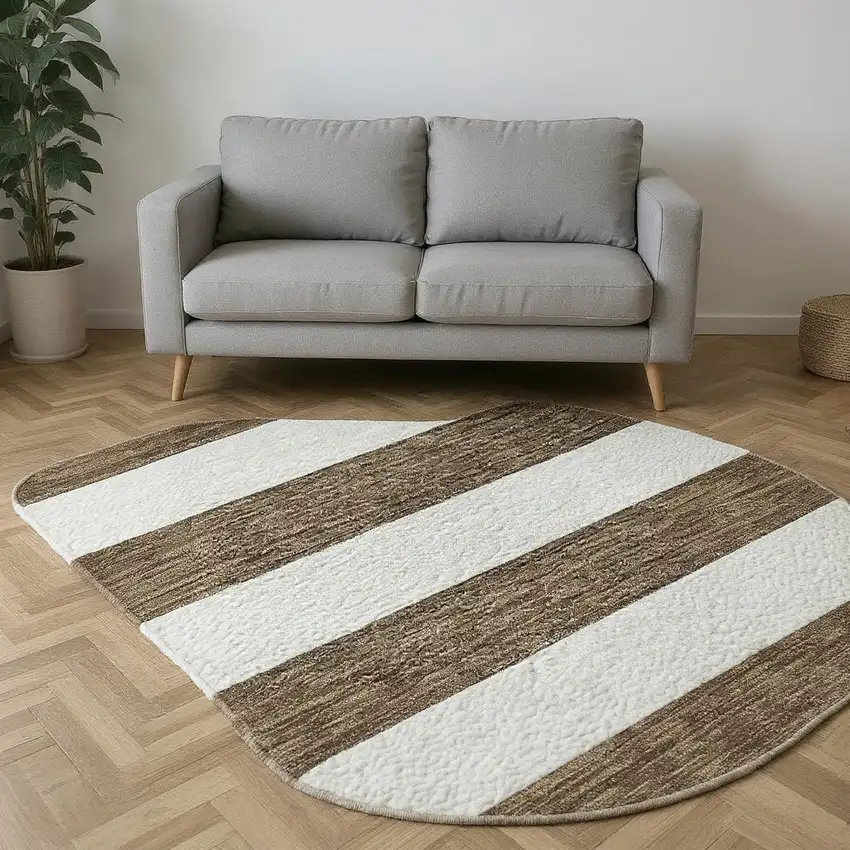 Chocolate And Ivory Striped Washable Area Rug With UV Protection Photo 2