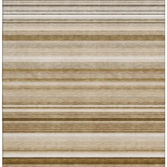 Chocolate And Ivory Striped Washable Area Rug With UV Protection Photo 3