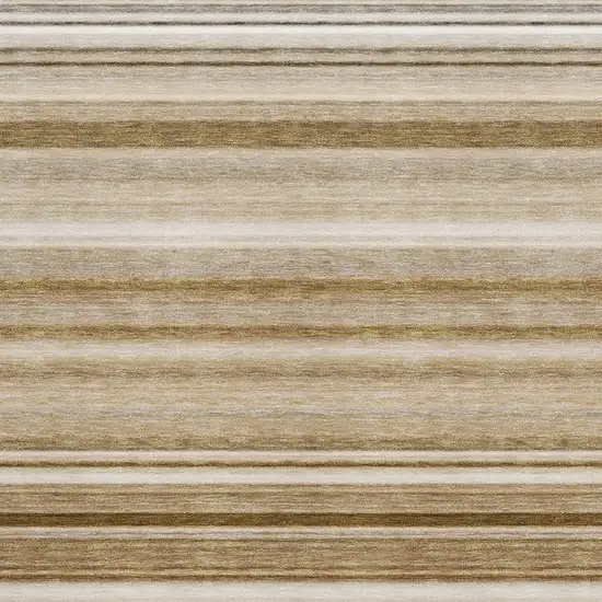 Chocolate And Ivory Striped Washable Area Rug With UV Protection Photo 3