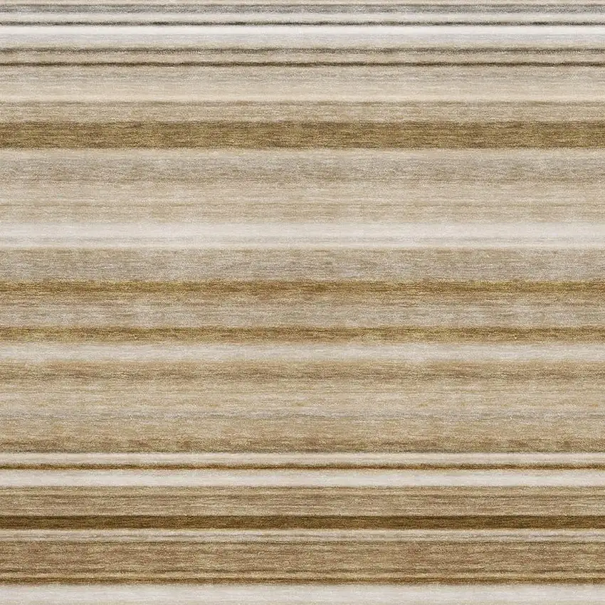 Chocolate And Ivory Striped Washable Area Rug With UV Protection Photo 3
