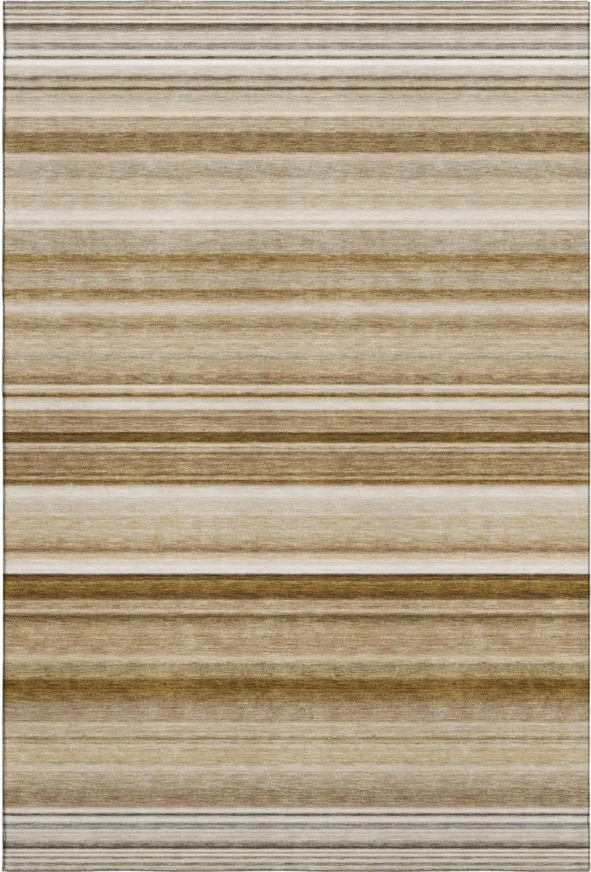Chocolate And Ivory Striped Washable Area Rug With UV Protection Photo 1