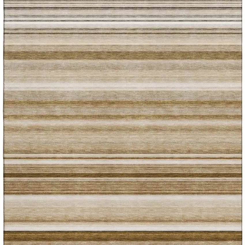 Chocolate And Ivory Striped Washable Area Rug With UV Protection Photo 4