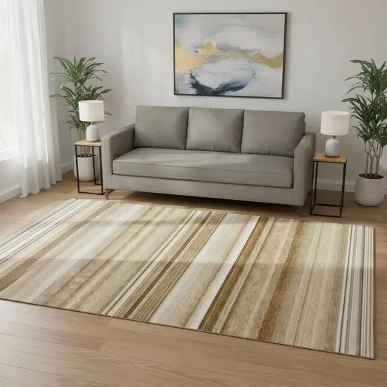 Chocolate And Ivory Striped Washable Area Rug With UV Protection Photo 2