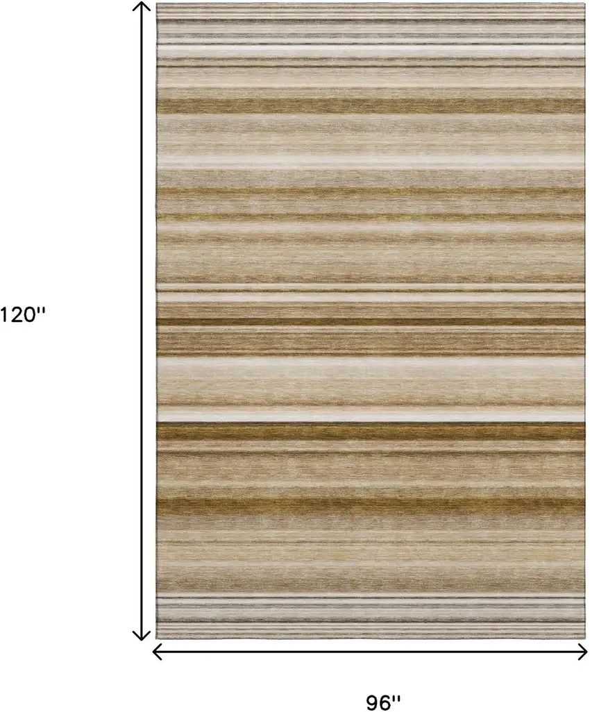 Chocolate And Ivory Striped Washable Area Rug With UV Protection Photo 7