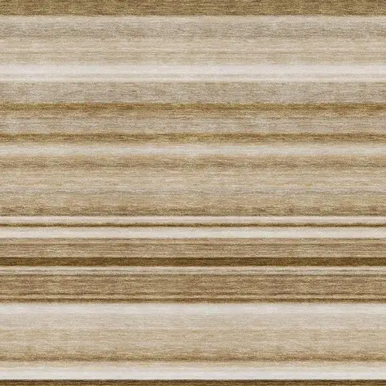 Chocolate And Ivory Striped Washable Area Rug With UV Protection Photo 4