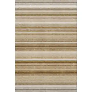 Photo of Chocolate And Ivory Striped Washable Area Rug With UV Protection