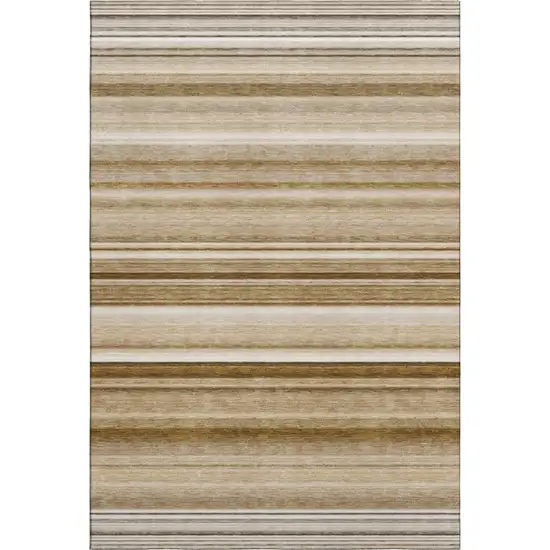 Chocolate And Ivory Striped Washable Area Rug With UV Protection Photo 1
