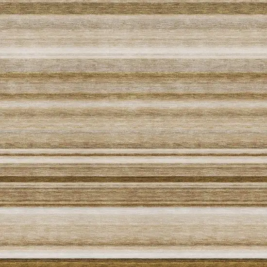 Chocolate And Ivory Striped Washable Area Rug With UV Protection Photo 4