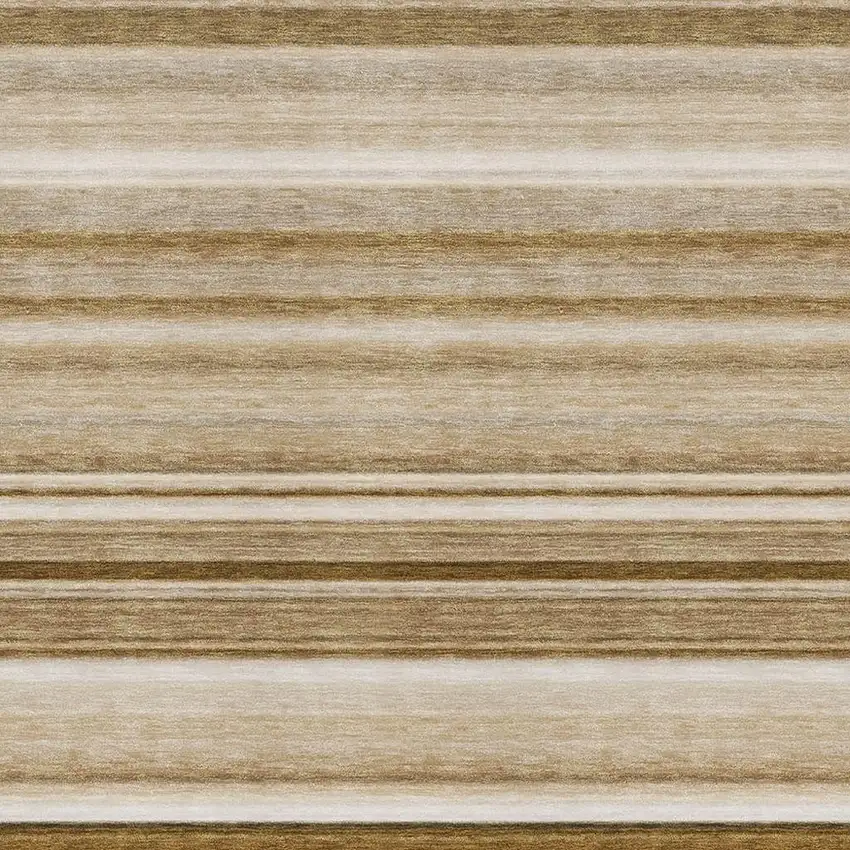 Chocolate And Ivory Striped Washable Area Rug With UV Protection Photo 4