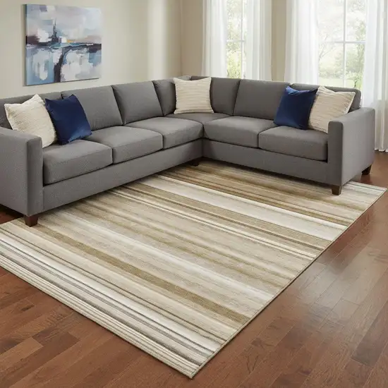 Chocolate And Ivory Striped Washable Area Rug With UV Protection Photo 1