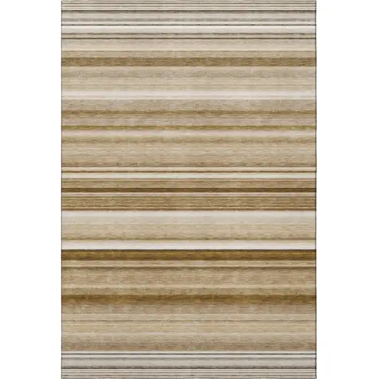Chocolate And Ivory Striped Washable Area Rug With UV Protection Photo 3