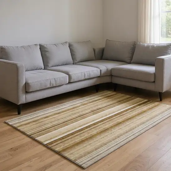 Chocolate And Ivory Striped Washable Area Rug With UV Protection Photo 2