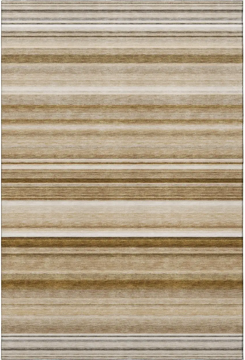 Chocolate And Ivory Striped Washable Area Rug With UV Protection Photo 3