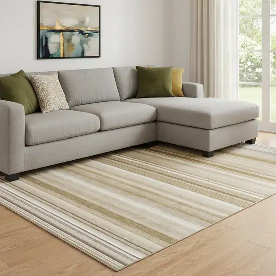 Chocolate And Ivory Striped Washable Area Rug With UV Protection Photo 1