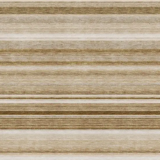 Chocolate And Ivory Striped Washable Area Rug With UV Protection Photo 4