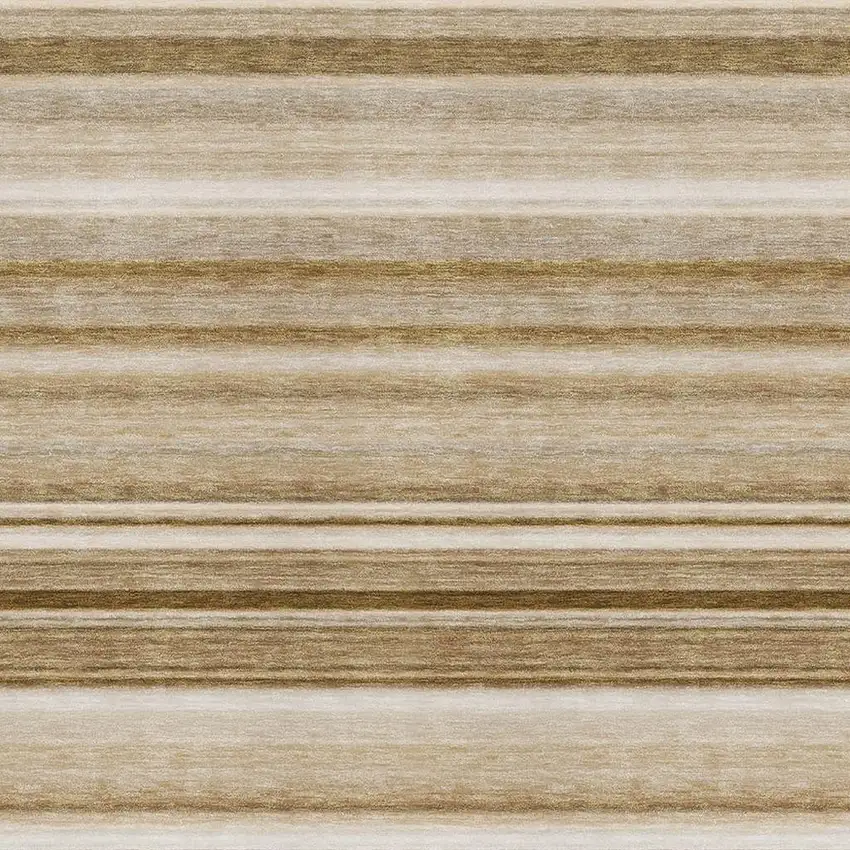 Chocolate And Ivory Striped Washable Area Rug With UV Protection Photo 4