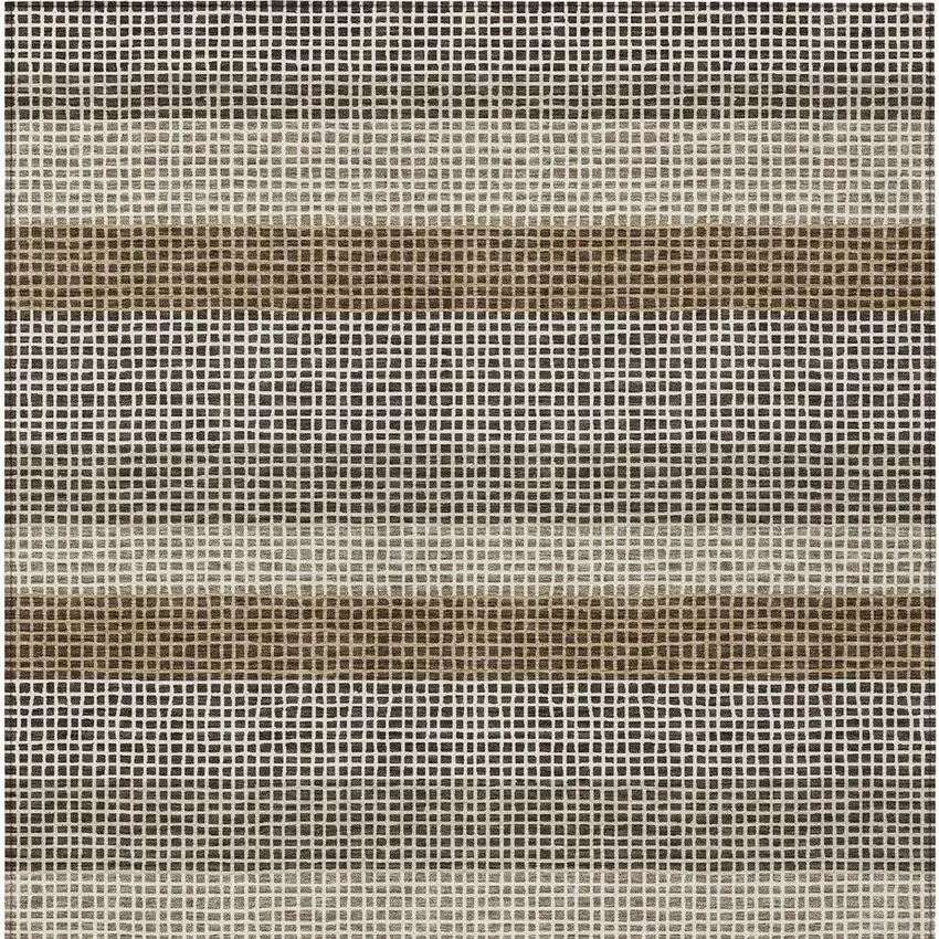 Chocolate And Ivory Striped Washable Indoor Outdoor Area Rug Photo 4